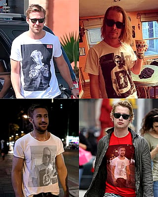 Ryan Gosling Wears T-Shirt of Macaulay Culkin Wearing a Ryan Gosling T-Shirt'