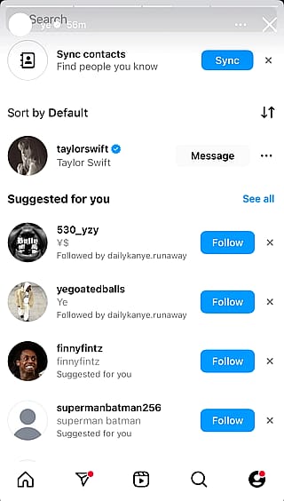 Kanye West shares on his Instagram story that he now only follows one person, Taylor Swift.'